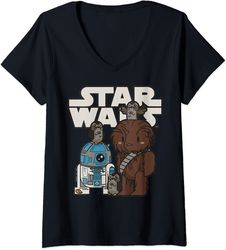 Womens Star Wars Last Jedi R2-D2 Porgs Chewie Cutie Cartoon V-Neck