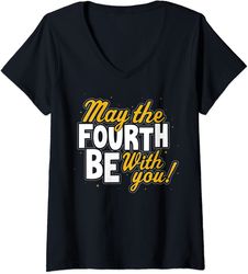 Womens Star Wars May The Fourth Be With You Block Text V-Neck