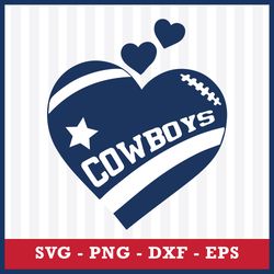 Dallas Cowboys Footabll Heart Svg, Dallas Cowboys Clipart, Dallas Cowboys Cricut Svg, Dallas Cowboys Svg, NFL Svg File