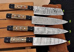 chef knife set in high grade with 4 damascus knives sharp kitchen knife set - handmade knife set with leather knives