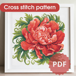 Cross stitch pattern Peony / PDF cross stitch chart / Cross stitch pattern flower / DIY gift for Mom
