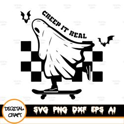 Halloween svg, Creeping it real svg, Creep it real svg, Ghost Skateboarding svg, Ghost Skateboard svg, Checkered Ghost S