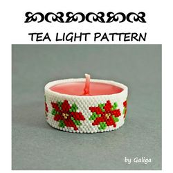 POINSETTIA CHRISTMAS Flowers Tea Light Holder Peyote Pattern Xmas Beading Do It Yourself Gifts At Home Decor Beaded