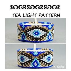 Tea Light Holder Peyote Pattern Evil Eye Beading Peyote Beaded Candle Cover Ethnic Beadwork Tealight Design Seed Bead