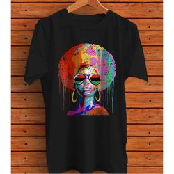 Womens Black Queen Afro Melanin Dripping Art Black History Graphic T-Shirt