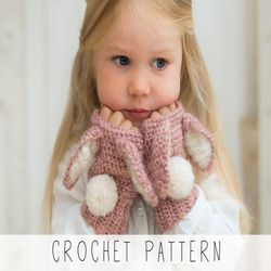 Bunny CROCHET PATTERN Wrist Warmers Pattern Fingerless Gloves Crochet Pattern Kids Rabbit Mitts Girls Gift Easy Crochet