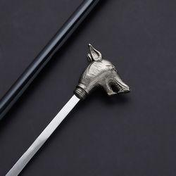 wolf cane custom handmade stainless steel stick Durable Self-Defense Tool with Unique Ripple Patterns mk5151m