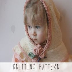 KNITTING PATTERN girls hood x Romantic hooded cowl knit patten x Flower hat knit pattern x Snood pattern x Crochet