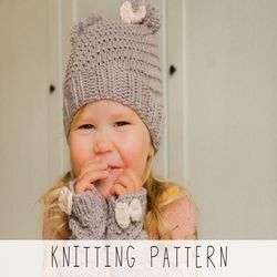 KNITTING PATTERN beanie hat x Kids wrist warmers knit pattern x Easy beanie pattern x Beginners hat knit pattern x Aran