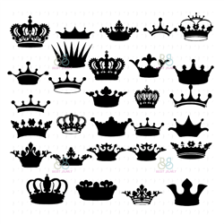 Crown Silhouettes Vintage Bundle File Svg, Disney Svg, Disney Crown Svg, Trending Svg