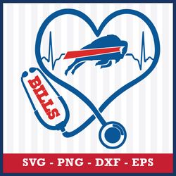 Buffalo Bills Stethoscope Heart Svg, Buffalo Bills Svg, Buffalo Bills Cricut Svg, NFL Svg, Png Dxf Eps Digital File