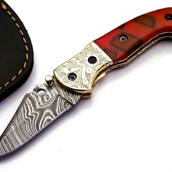 custom damascus folding knife walnut wood bolster lock hunter razor sharp