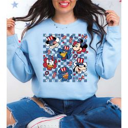 Retro Checkered Mickey & Friends 4th Of July Sweatshirt | Disney Sweatshirt | Unisex Fit