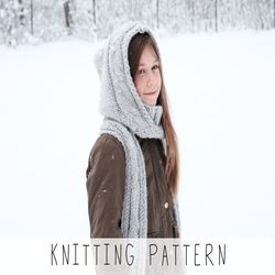 KNITTING PATTERN hooded scarf x Cable hoodie knit pattern x Pocket scarf knit pattern x Kids hooded scarf x Cable scarf