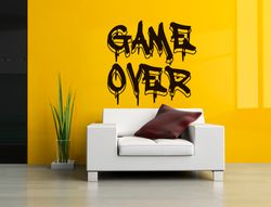 Game Over Sticker, Video Game, Computer Game, Game Play, Gamer Wall Sticker Vinyl Decal Mural Art Decor