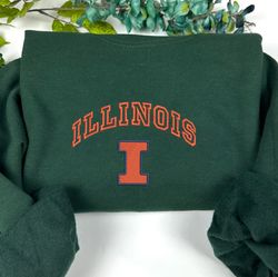 Illinois Fighting Embroidered Crewneck, NCAA Embroidered Sweatshirt, Inspired Embroidered Sport Hoodie,Unisex Tshirt