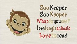 Zoo Keeper with face monkey applique 2 designs reading pillow-INSTANT D0WNL0AD