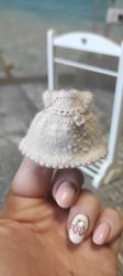 Miniature knitted dress for lati white doll