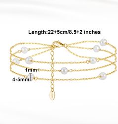 Natural Baroque Pearl Anklet with Three Layered Chain for Women Fashion Summer Beach Foot Bracelet Ankle Straps