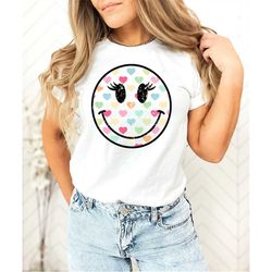 Distressed Retro Smiley Face with Hearts Valentine's Day Shirt| Disney Shirts| Unisex Fit