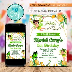 Editable Fairy Birthday Girl Invitation Instant download