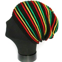 Crochet Black Rasta Hat for Dreadlocks. Hand knitting! Green Yellow Red