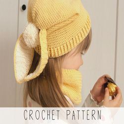 CROCHET PATTERN bunny hat x Crochet kids cowl pattern x Easter crochet x Crochet slouch hat x Easy hat pattern x Slouchy