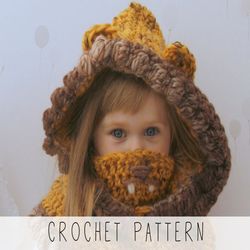 CROCHET PATTERN lion hoodie x Kids hooded cowl crochet pattern x Animal hat x Halloween costume x Kids hooded cowl