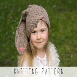 knitting pattern bunny hat x kids knit hat pattern x animal hat pattern x slouch hat x ribbed hat x rabbit hat knitting