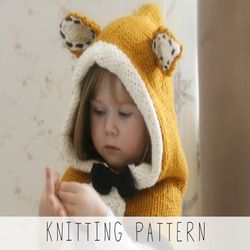 KNITTING PATTERN fox hood x Animal hooded cowl knit pattern x Fox pattern x DIY Halloween costume x Toddler winter hat