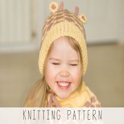 KNITTING PATTERN giraffe hat x Kids animal hat knit pattern x Baby animal hat pattern x Toddler hat and cowl x Safari