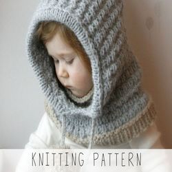 KNITTING PATTERN hooded cowl x Snood knit pattern x Kids and Adult winter hood x Chunky snood knit pattern x Beginner