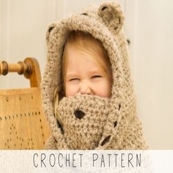 CROCHET PATTERN bear hooded cowl x Chunky crochet cowl x Kids hoodie crochet pattern x Animal snood x Halloween costume