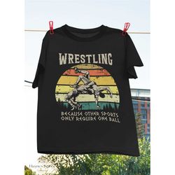 Wrestling Because Other Sports Only Require One Ball Vintage T-Shirt, Funny Wrestler Shirt, Wrestling Lover Shirt, Wrest
