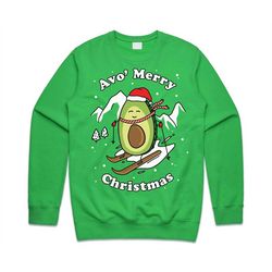 Avo' Merry Christmas Jumper Sweater Sweatshirt Xmas Funny Ugly Avocado Vegan Have Yourself A Skiing
