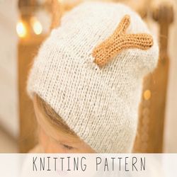 knitting pattern animal hat x easy christmas hat knit pattern x slouch hat pattern x deer knit hat x reindeer hat