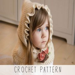 CROCHET PATTERN girls hood x Romantic hooded cowl crochet patten x Flower hat pattern x Snood pattern x Crochet flower
