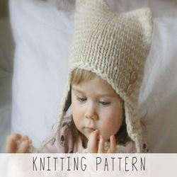 KNITTING PATTERN easy cat hat x Earflap hat knit pattern x Basic beanie pattern x Animal hat pattern x Beginners hat