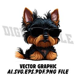 Yorkie in Sunglasses AI.EPS.PDF.SVG.PNG DOWNLOAD DIGITAL File Vector Design