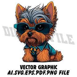 Yorkie in Sunglasses AI.EPS.PDF.SVG.PNG DOWNLOAD DIGITAL File Vector Design