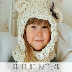 KNITTING PATTERN chunky hooded cowl x Kids hoodie knit pattern x Sheep hood pattern x Bulky cowl knit pattern x Snood