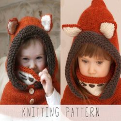 Fox hood KNITTING PATTERN Kids Hooded Cowl Knit Pattern Fox Snood Knit pattern Animal Hoodie Knitting Pattern Toddler