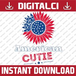 American Cutie kids flowered 4th of July Memorial day, American Flag, Independence Day PNG File Sublimation