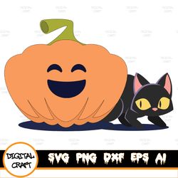 Halloween CaSvg, Cut File Witch Cat On Halloween, Pumpkin Cute, Cat With Witch Hat, Fall Kids Halloween Svg, Silhouette