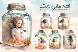 girl in glass bottle watercolor