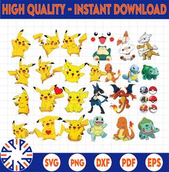 Pokemon Png File Set, Pikachu Bundle Png, Pokemon Clipart, Pikachu Png, Pokemon layered, Pokemon birthday Png
