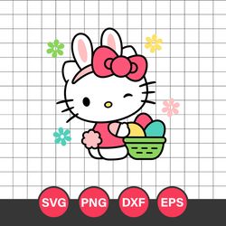 Hello Kitty Easter Svg, Easter Bunny Svg, Hello Kitty Svg, Easter Eggs Svg Png Dxf Eps Digital File