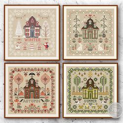 Cross Stitch Pattern Set Sampler 4 Seasons Village Home & Garden Embroidery Digital PDF File Instant Download 327