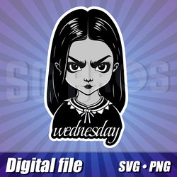 Wednesday Addams svg and png clipart, Wednesday cricut image, vetor detailde file, Sticker print, Print for t-shirt file