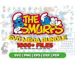 the smurfs svg bundle, fonts ,alphabet, cut files